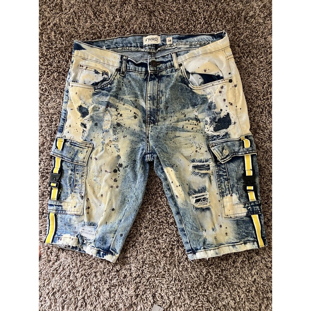 FWRD Distressed Stained Denim Shorts Men's Sz 34 Streetwear Grunge